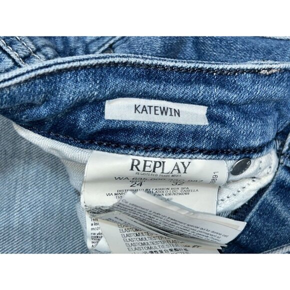 Replay Katewin Distressed Slim Fit Jeans in Medium Wash Size 24 - Picture 7 of 7